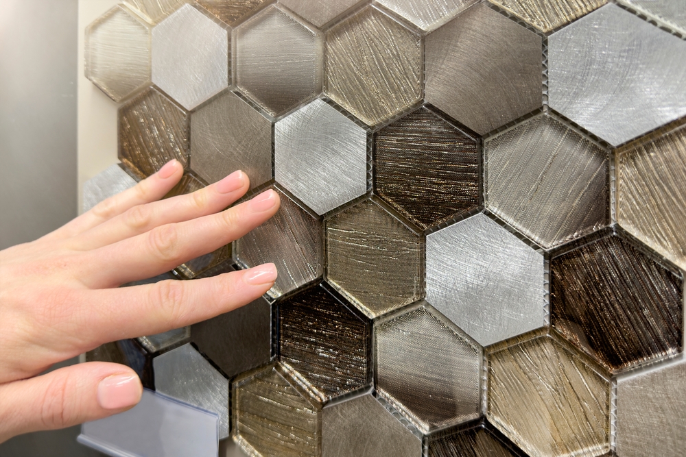 Glass and metal hexagon tiles