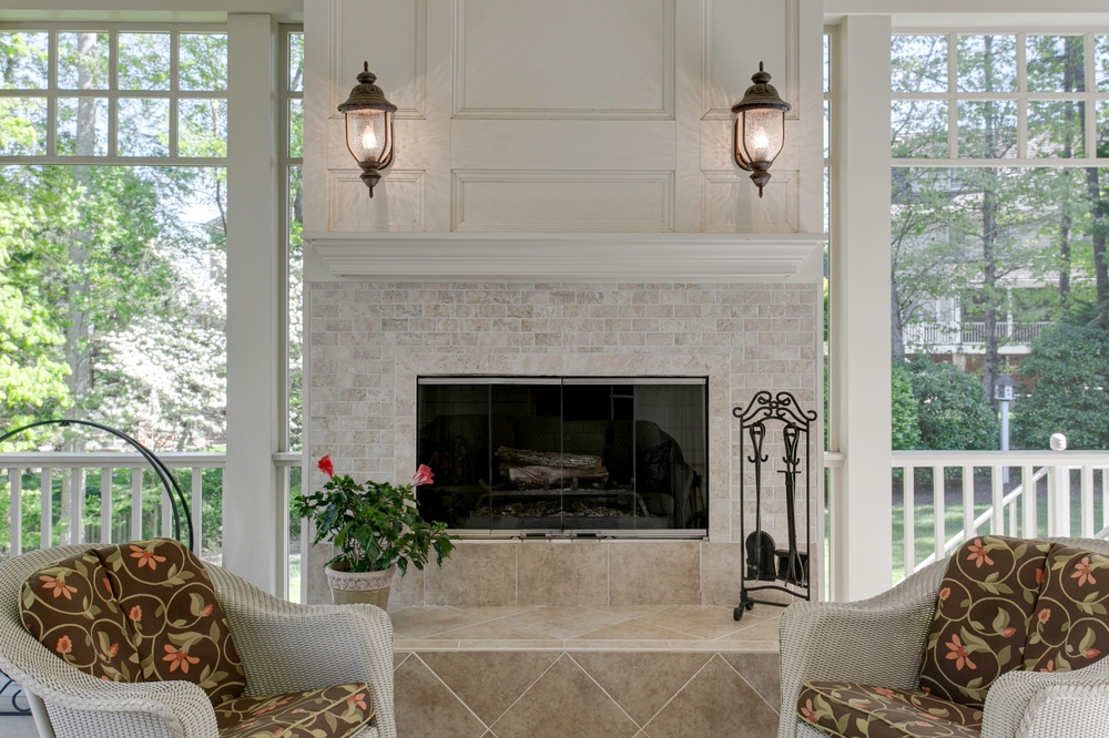 White tile fireplace