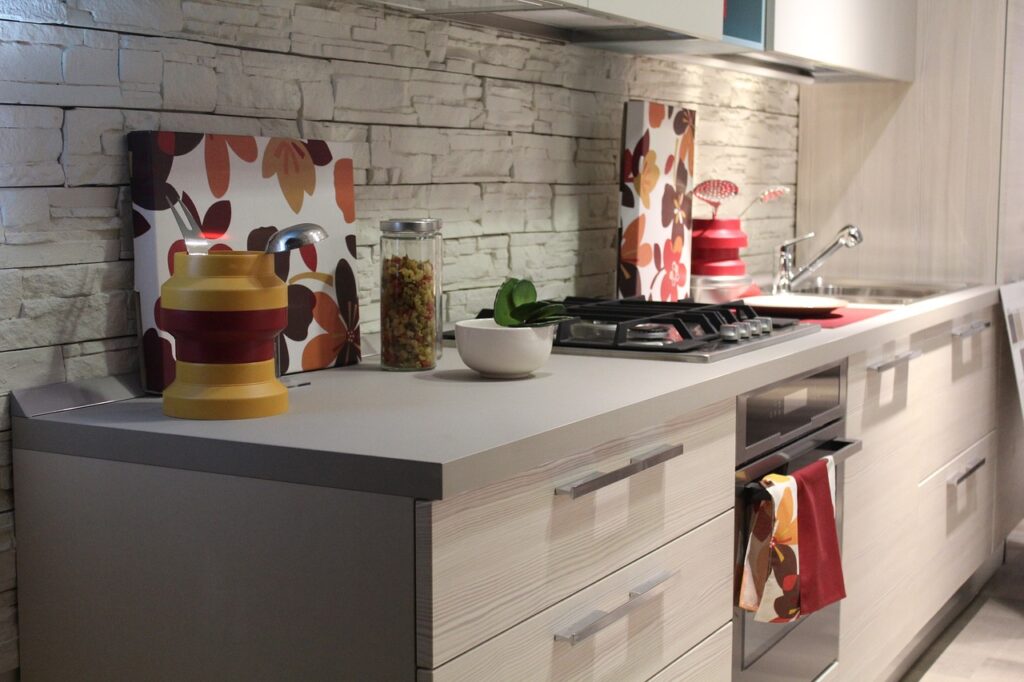 Kitchen backsplash with textured tiles