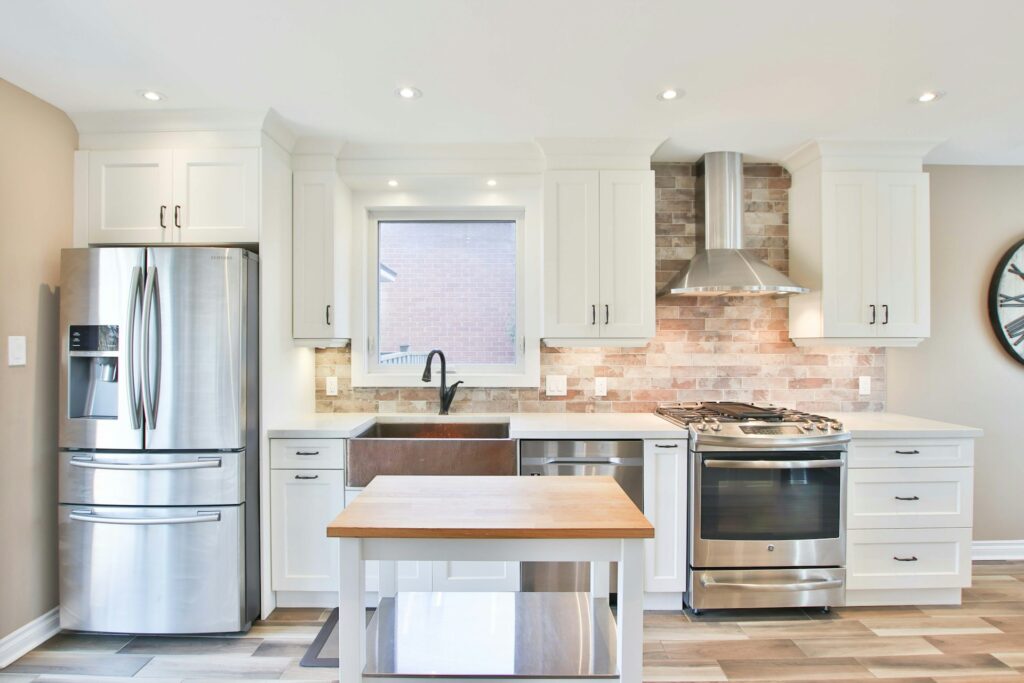 Modern kitchen with brick backsplash