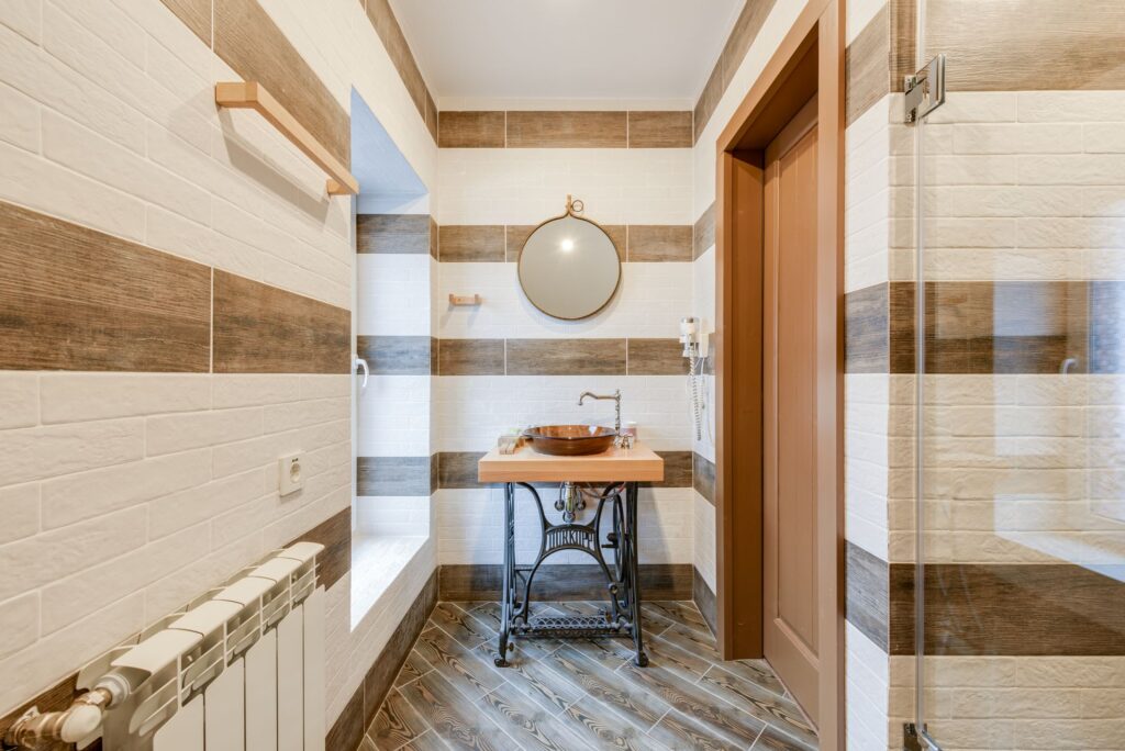 Bathroom floor tile wood look
